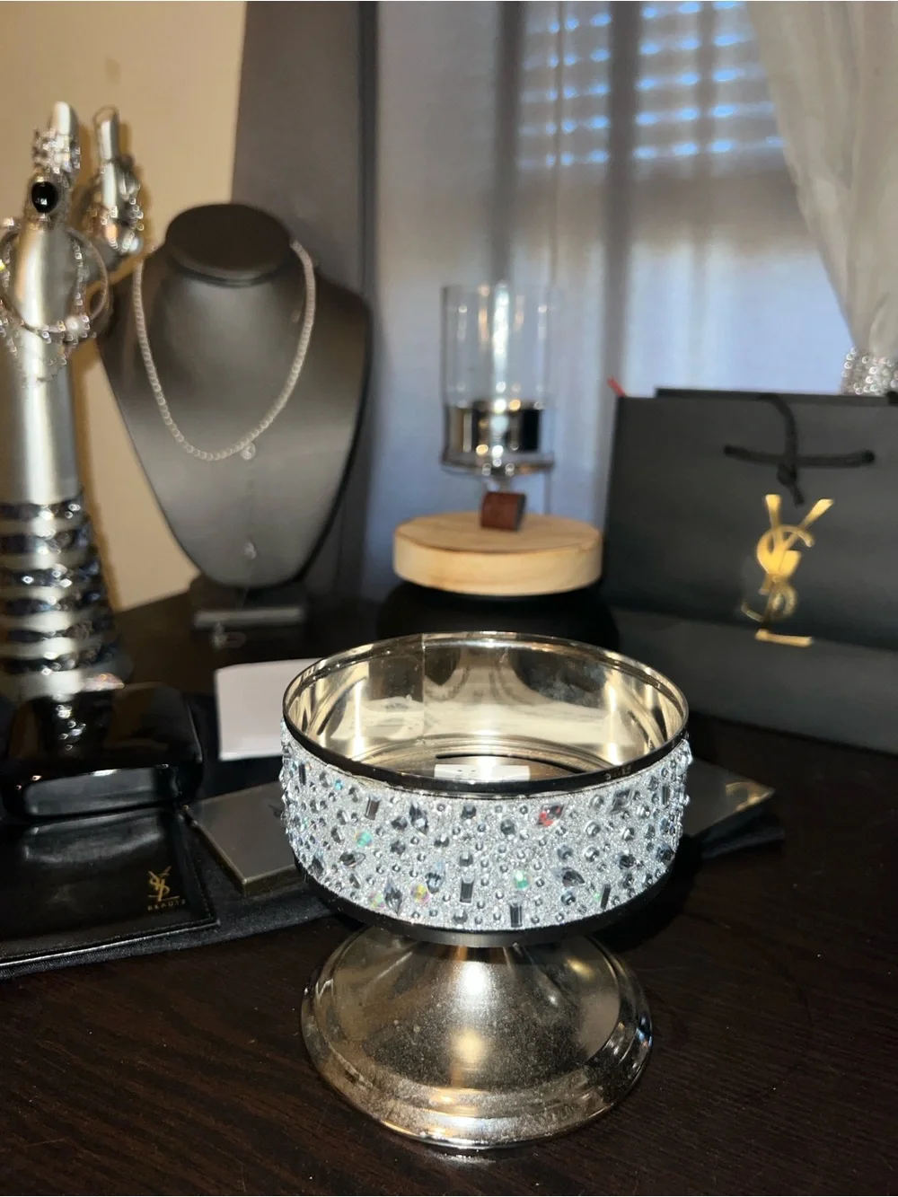 Bath & Body Works Silver Dogwood Candle Pedestal &Bejeweled Silver Candle Holder - Picture 12 of 15